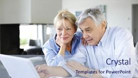  Presentation with internet scam - PPT theme enhanced with webcam - senior couple connected with family background and a sky blue colored foreground