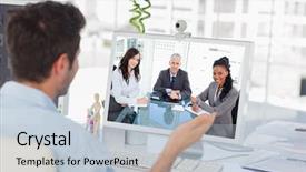  Presentation with director - Slides enhanced with webcam - smiling director sitting background and a light blue colored foreground