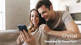  Presentation with couch potato - Colorful PPT theme enhanced with webcam - smiling young couple relaxing backdrop and a coral colored foreground