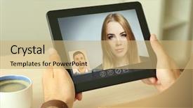  Presentation with chat - PPT layouts consisting of webcam - young couple talking to each background and a coral colored foreground