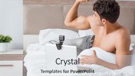  Presentation with online dating - Presentation theme featuring webcam - young sexy man in online background and a sky blue colored foreground