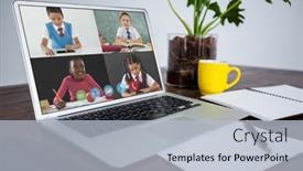  Presentation with distance learning - Beautiful presentation featuring webcam-view-of-multiple-students backdrop and a light blue colored foreground