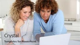  Presentation with computer - Amazing PPT layouts having webcamera - couple websurfing on laptop computer backdrop and a  colored foreground