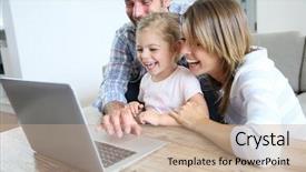  Presentation with older parents computer - Audience pleasing presentation theme consisting of webcamera - parents with little girl laughing backdrop and a coral colored foreground