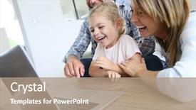  Presentation with older parents computer - Beautiful presentation design featuring webcamera - parents with little girl laughing backdrop and a coral colored foreground