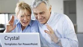  Presentation with internet suchmaschine - Colorful slide set enhanced with webcamera - senior couple connected with family backdrop and a light blue colored foreground