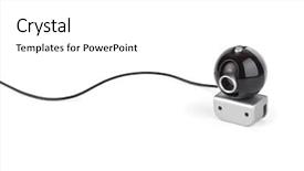  Presentation with white cctv camera on modern - Slide set enhanced with webcamera - web camera and cable isolated background and a white colored foreground