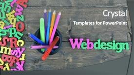  Presentation with wooden - Audience pleasing PPT theme consisting of webdesign word on wooden table backdrop and a gray colored foreground