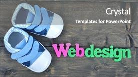  Presentation with wooden - Audience pleasing slides consisting of webdesign word on wooden table backdrop and a  colored foreground