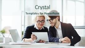  Presentation with video conference - Beautiful presentation theme featuring digital tablet watching video backdrop and a sky blue colored foreground