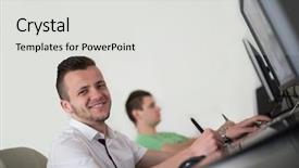  Presentation with graphic - Colorful theme enhanced with webmaster - group of young graphic designers backdrop and a  colored foreground