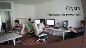  Presentation with graphic - Amazing PPT layouts having webmaster - group of young graphic designers backdrop and a light gray colored foreground