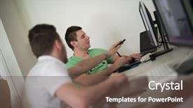  Presentation with graphic - Beautiful PPT layouts featuring webmaster - group of young graphic designers backdrop and a tawny brown colored foreground