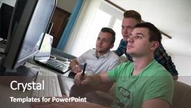  Presentation with small group working - PPT theme having webmaster - group of young graphic designers background and a tawny brown colored foreground