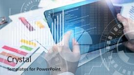  Presentation with tablet - Slides having webmaster - man working with tablet modern background and a light blue colored foreground