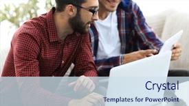  Presentation with designe for two wheelers safety - PPT theme enhanced with webmaster - portrait of two web designers background and a sky blue colored foreground