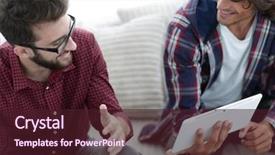  Presentation with web - Colorful slide deck enhanced with webmaster - two creative web designers working backdrop and a  colored foreground