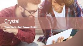  Presentation with web - Amazing PPT theme having webmaster - two creative web designers working backdrop and a  colored foreground