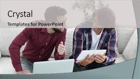  Presentation with web - PPT theme consisting of webmaster - two creative web designers working background and a  colored foreground