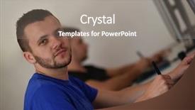  Presentation with computer network design - Theme enhanced with webmaster - young graphic designer working background and a gray colored foreground