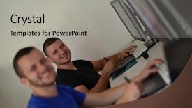  Presentation with graphic - Colorful slide deck enhanced with webmaster - young graphic designer working backdrop and a  colored foreground