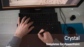  Presentation with computer network design - Amazing slide set having webmaster - young graphic designer working backdrop and a tawny brown colored foreground