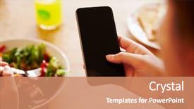  Presentation with lunch - PPT theme featuring website lunching - person at lunch looking background and a  colored foreground