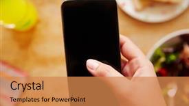  Presentation with mobile phone addiction - Slide set having website lunching - person at lunch looking background and a  colored foreground