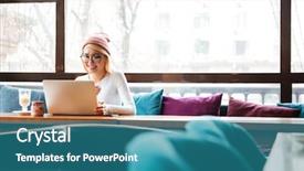  Presentation with graduation ceremony graduation caps hat - Beautiful slides featuring website makeing - cheerful young woman in hat backdrop and a teal colored foreground