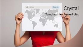  Presentation with woman world - Presentation design with website promotion - woman holding a world map background and a light gray colored foreground