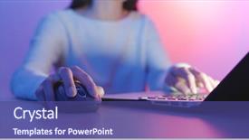  Presentation with light blue - Slide deck featuring website red white - woman work on computer background and a  colored foreground