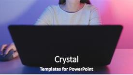  Presentation with notebook - Amazing PPT theme having website red white - woman working on notebook computer backdrop and a  colored foreground