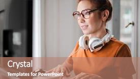  Presentation with young students working in groups - PPT theme having website red white - young woman focusing and working background and a coral colored foreground