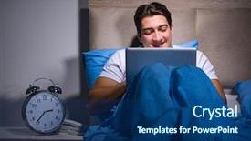  Presentation with young students working in groups - Presentation design enhanced with website traffic - young man working on laptop background and a ocean colored foreground