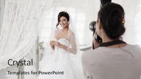  Presentation with interior design of classic white - Amazing theme having wedding - beautiful bride posing front backdrop and a light gray colored foreground