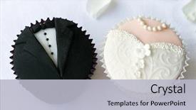  Presentation with cupcakes - Slide set consisting of wedding - bride and groom cupcakes background and a light gray colored foreground