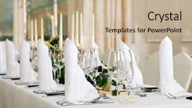  Presentation with catering banquet table different - Presentation theme enhanced with candleholder - wedding - feastfully decorated table background and a soft green colored foreground