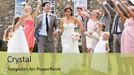  Presentation with bride - PPT theme featuring wedding - guests throwing confetti over bride background and a yellow colored foreground