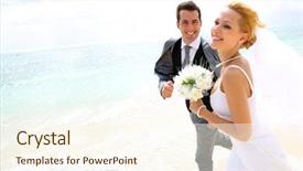  Presentation with married couple - Cool new slide set with wedding - just married couple running backdrop and a cream colored foreground
