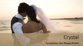  Presentation with beach wedding - Presentation theme consisting of wedding - rear view of a newlywed background and a coral colored foreground