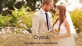  Presentation with married - Theme having wedding - romantic young couple getting married background and a coral colored foreground