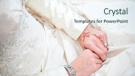  Presentation with woman muslim - Audience pleasing presentation theme consisting of muslim wedding - woman's henna decorated hands backdrop and a sky blue colored foreground