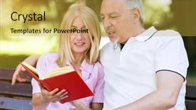  Presentation with reading and math - Slides consisting of wedding album - mature couple reading a book background and a  colored foreground