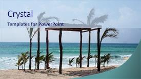  Presentation with beach wedding - Colorful presentation theme enhanced with wedding-alter-on-the-beach backdrop and a sky blue colored foreground