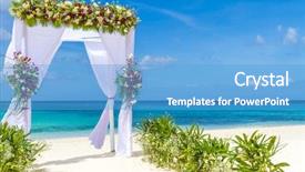  Presentation with tropical wedding - Slides consisting of wedding arch and set up background and a teal colored foreground