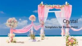  Presentation with tropical wedding - Cool new PPT theme with wedding arch decorated with flowers backdrop and a teal colored foreground