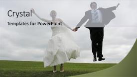 Presentation with bride - Audience pleasing slide set consisting of wedding band - bride and groom jump backdrop and a light gray colored foreground