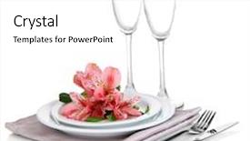  Presentation with elegant table setting - Amazing PPT theme having wedding banquet - festive table setting with flowers backdrop and a white colored foreground