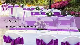  Presentation with served - Slide deck consisting of wedding banquet - outdoor tables with served plates background and a light blue colored foreground
