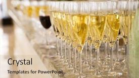  Presentation with flutes - Amazing slide deck having wedding banquet - rows of champagne flutes backdrop and a coral colored foreground